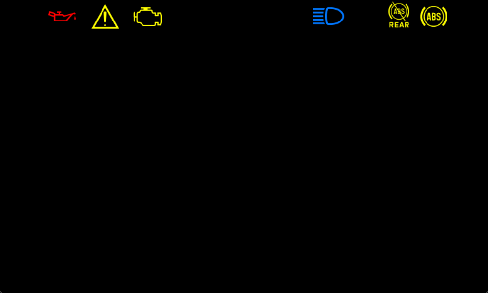 Telltale layer in isolation, indicator and warning lamps along the top of the cluster, everything else black