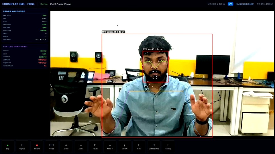 Crossware DMS alert state, driver monitoring system detecting distraction