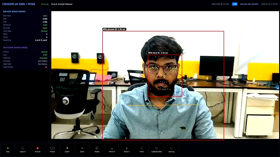 Driver monitoring with face and attention detection