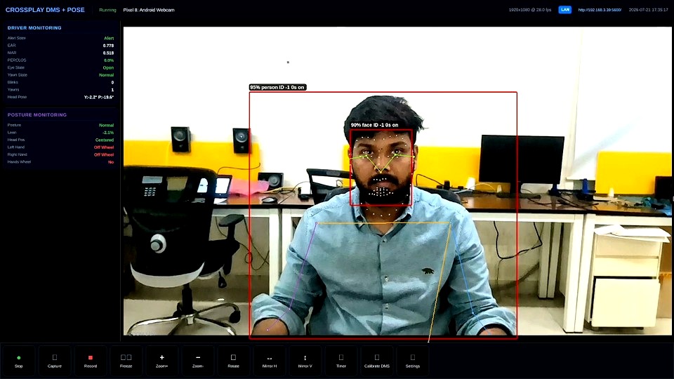 Crossware DMS, driver pose monitoring with body skeleton overlay