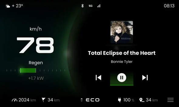 Eclipse cluster UI, speed, media playback, ECO mode